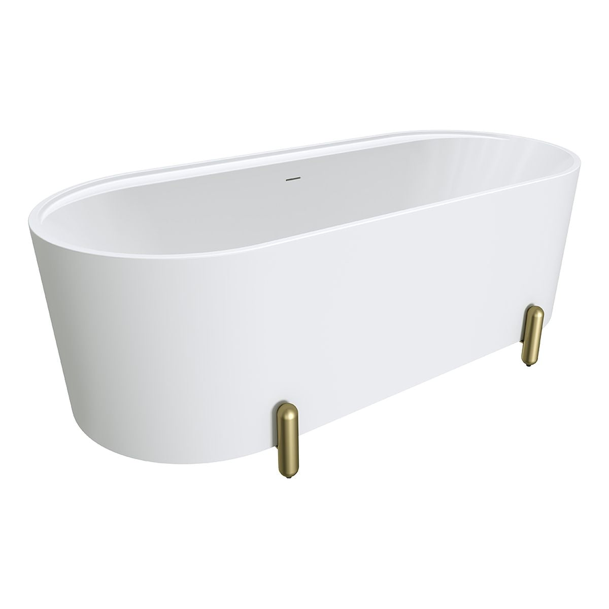Fienza Aluca Freestanding Bath, 1700mm Matte White with Urban Brass Legs with Overflow