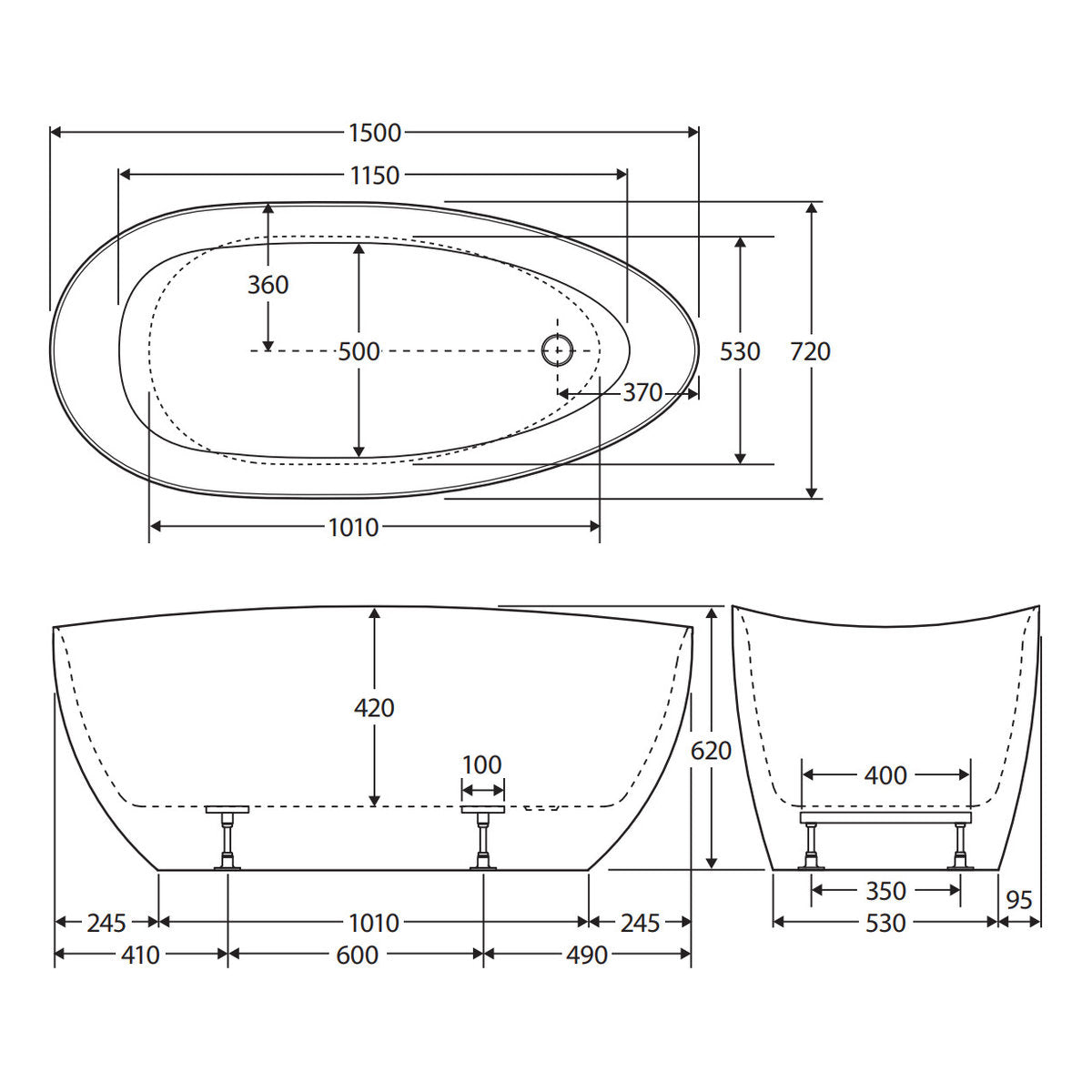 Fienza Dayo Freestanding Acrylic Bath, 1500mm