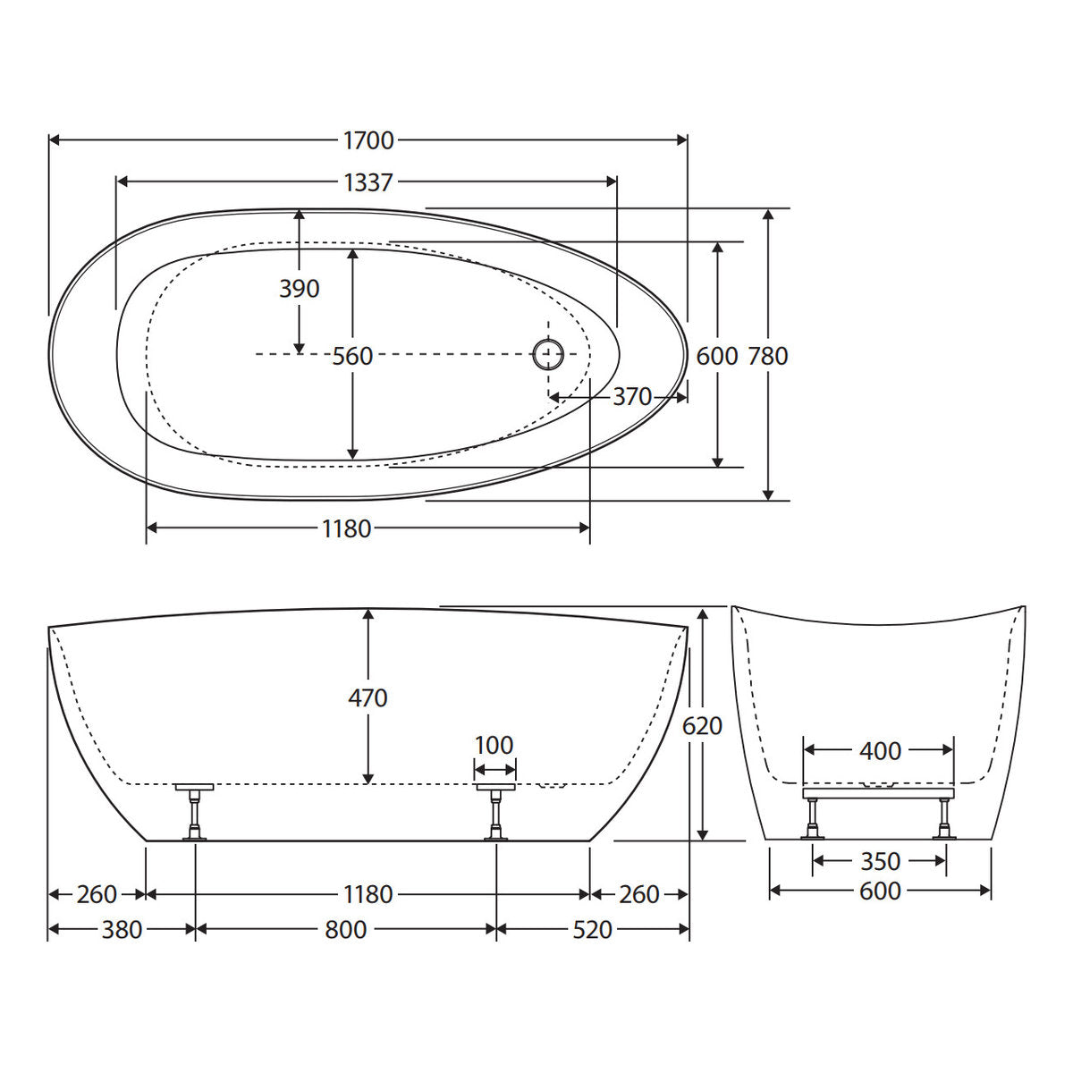 Fienza Dayo Freestanding Acrylic Bath, 1700mm