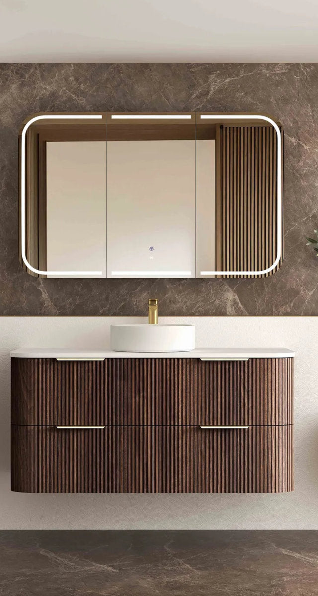 Otti Havana 1200mm Sable Walnut Fluted Wall Hung Fluted Curve Vanity