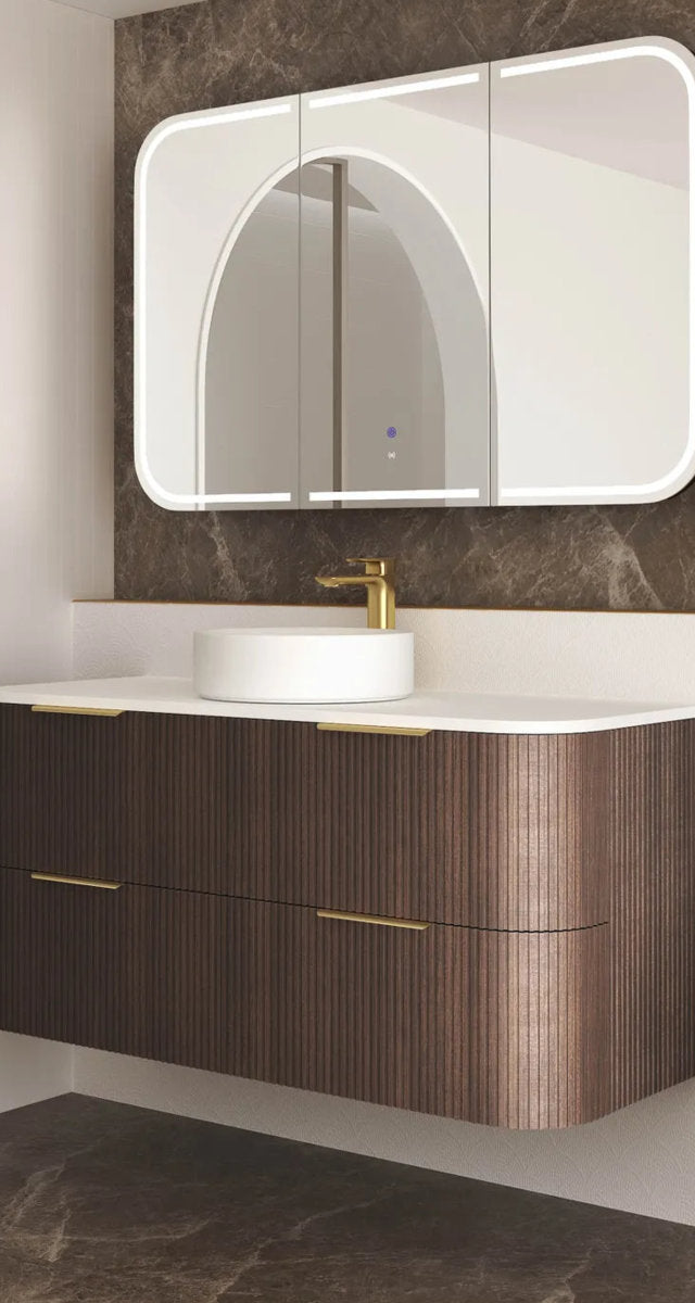 Otti Havana 1200mm Sable Walnut Fluted Wall Hung Fluted Curve Vanity