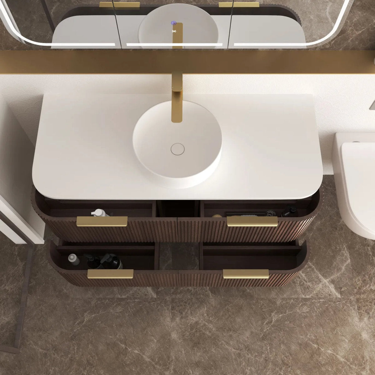 Otti Havana 1200mm Sable Walnut Fluted Wall Hung Fluted Curve Vanity