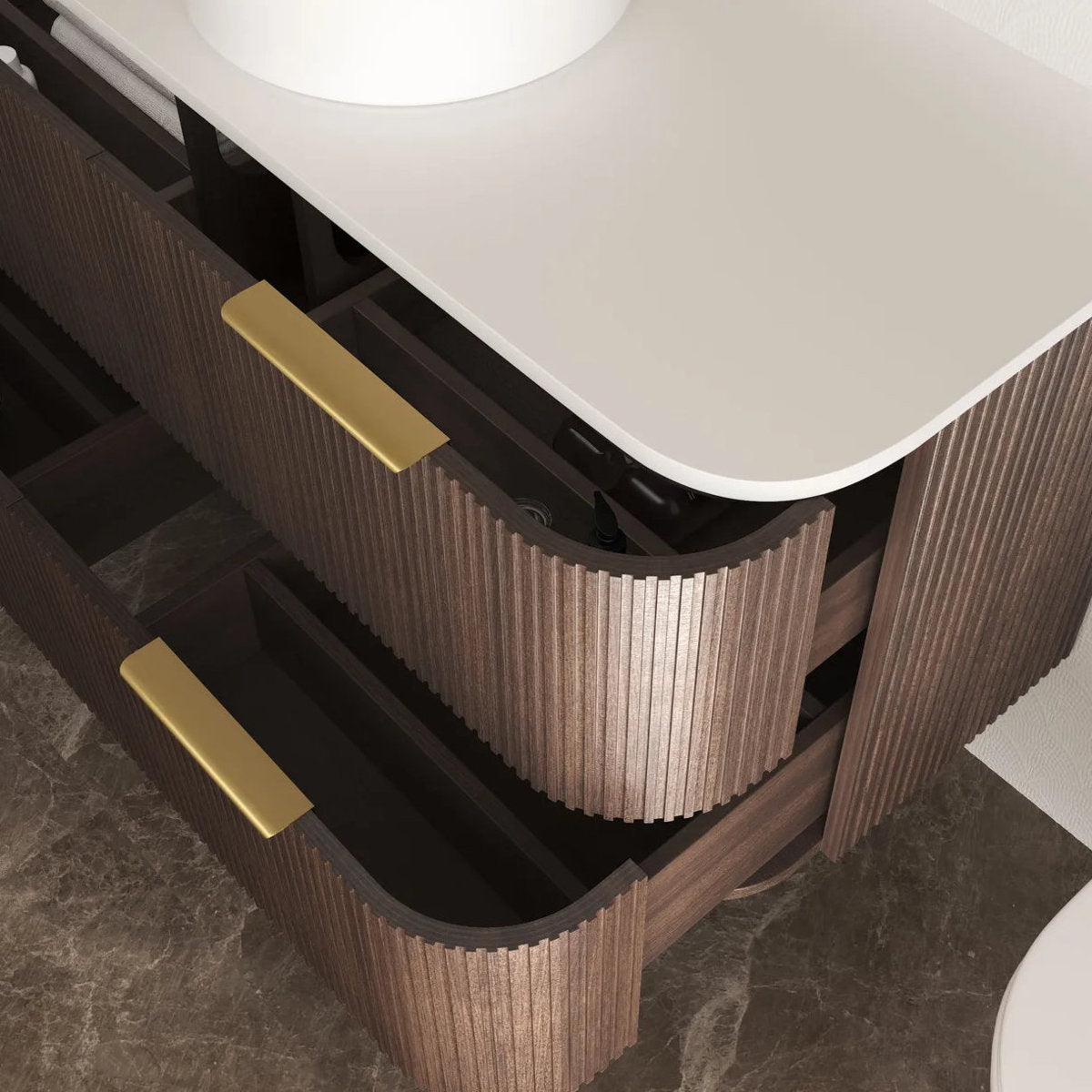 Otti Havana 1200mm Sable Walnut Fluted Wall Hung Fluted Curve Vanity