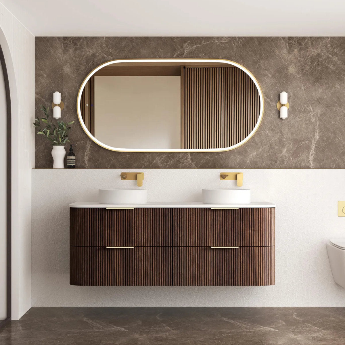 Otti Havana 1500mm Sable Walnut Fluted Wall Hung Fluted Curve Vanity
