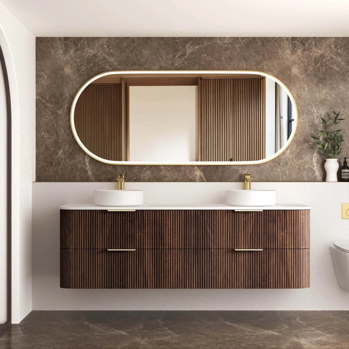Otti Havana 1800mm Sable Walnut Fluted Wall Hung Fluted Curve Vanity