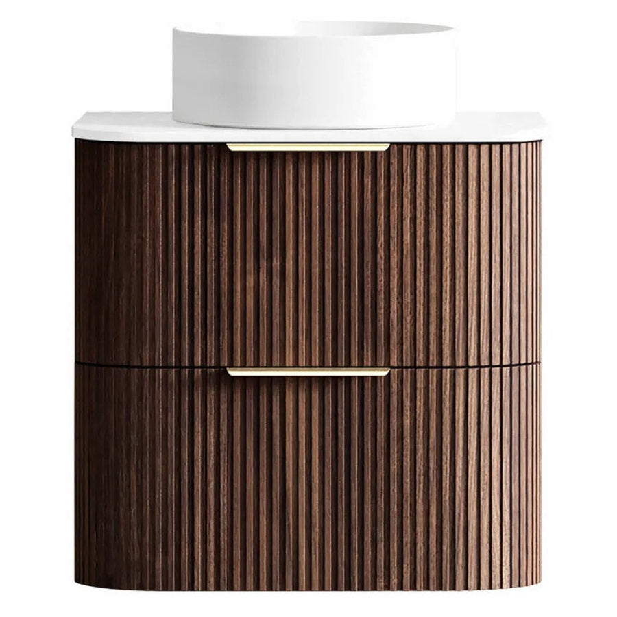 Otti Havana 600mm Sable Walnut Fluted Wall Hung Fluted Curve Vanity