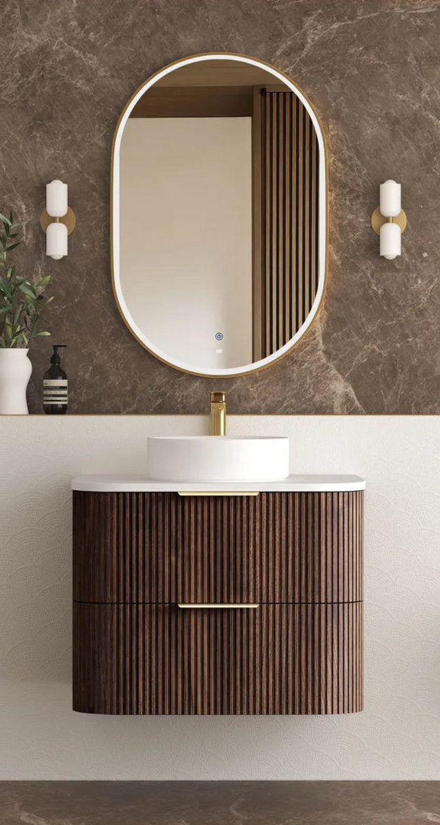 Otti Havana 750mm Sable Walnut Fluted Wall Hung Fluted Curve Vanity