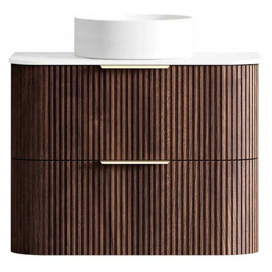 Otti Havana 750mm Sable Walnut Fluted Wall Hung Fluted Curve Vanity