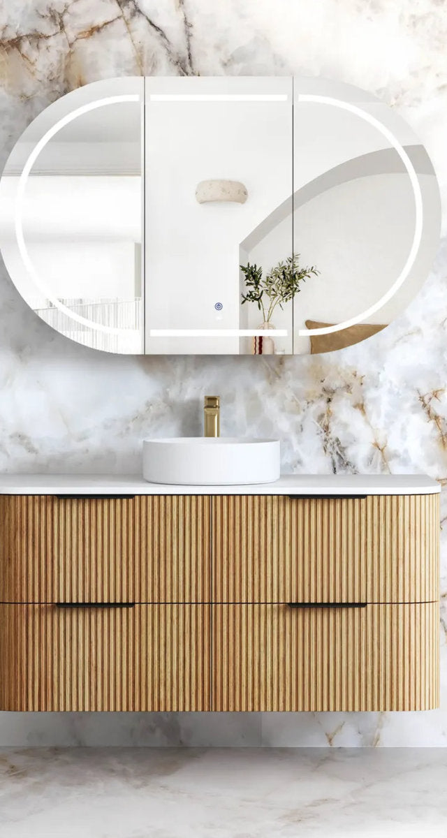 Otti Havana 1200mm Woodland Oak Fluted Wall Hung Fluted Curve Vanity