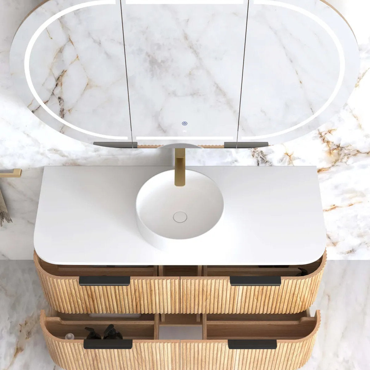 Otti Havana 1200mm Woodland Oak Fluted Wall Hung Fluted Curve Vanity