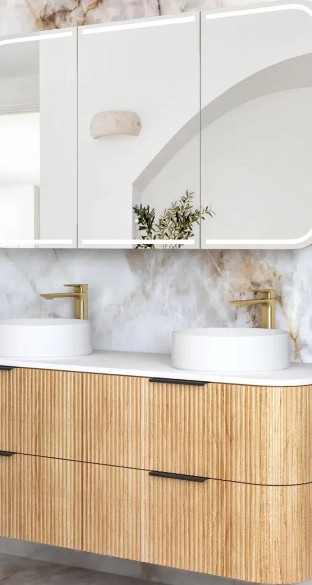 Otti Havana 1500mm Woodland Oak Fluted Wall Hung Fluted Curve Vanity