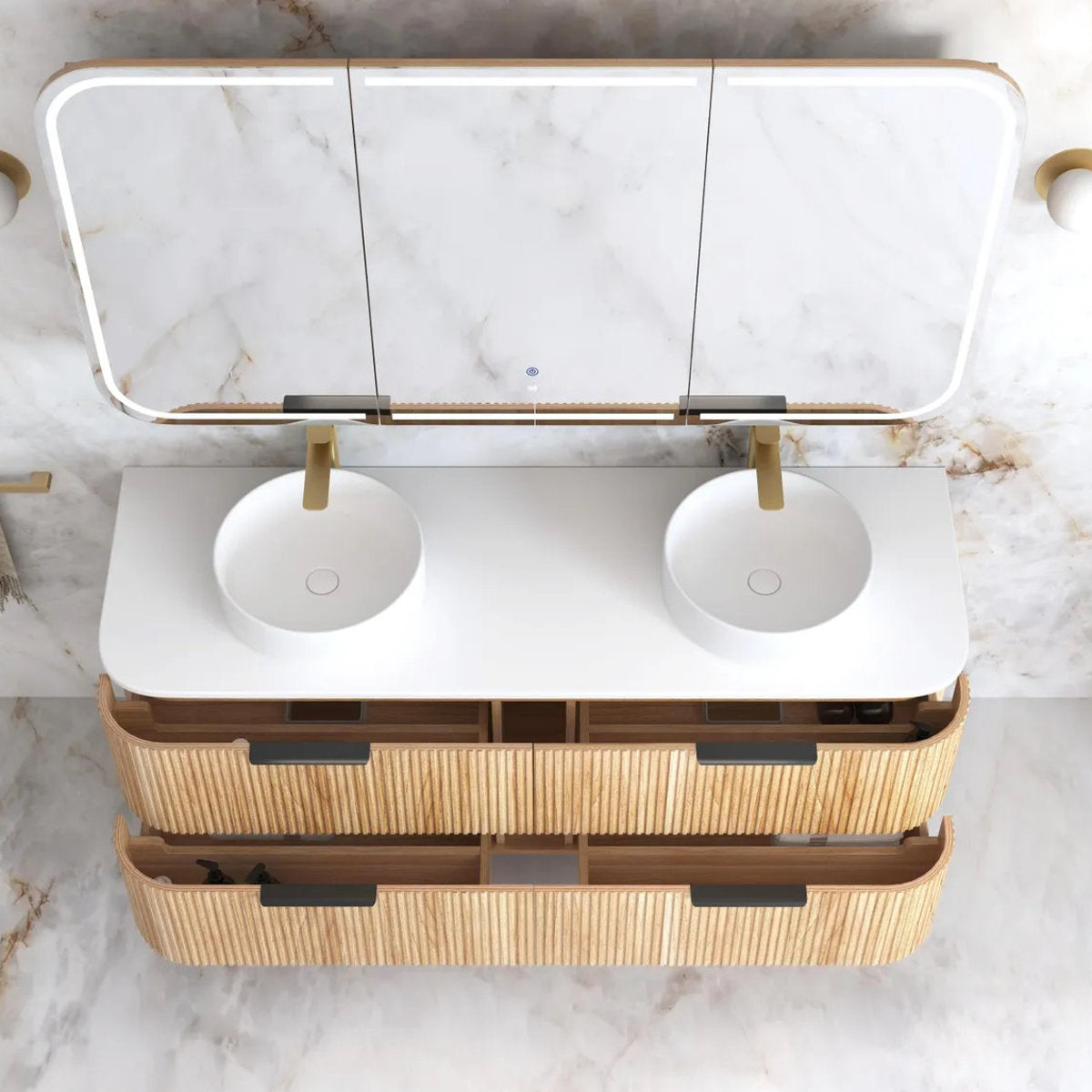 Otti Havana 1500mm Woodland Oak Fluted Wall Hung Fluted Curve Vanity
