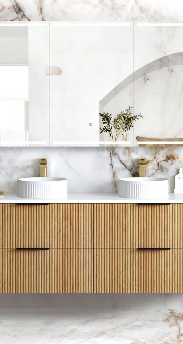 Otti Havana 1500mm Woodland Oak Fluted Wall Hung Fluted Curve Vanity
