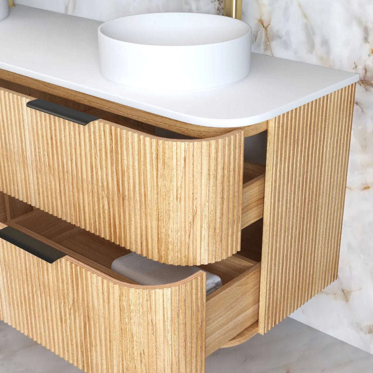 Otti Havana 1800mm Woodland Oak Fluted Wall Hung Fluted Curve Vanity
