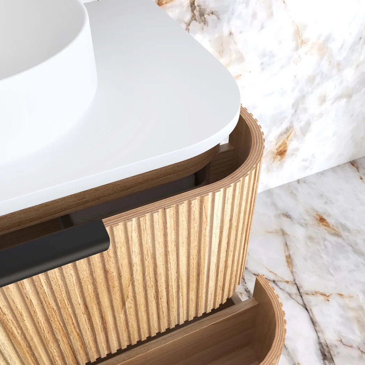 Otti Havana 750mm Woodland Oak Fluted Wall Hung Fluted Curve Vanity