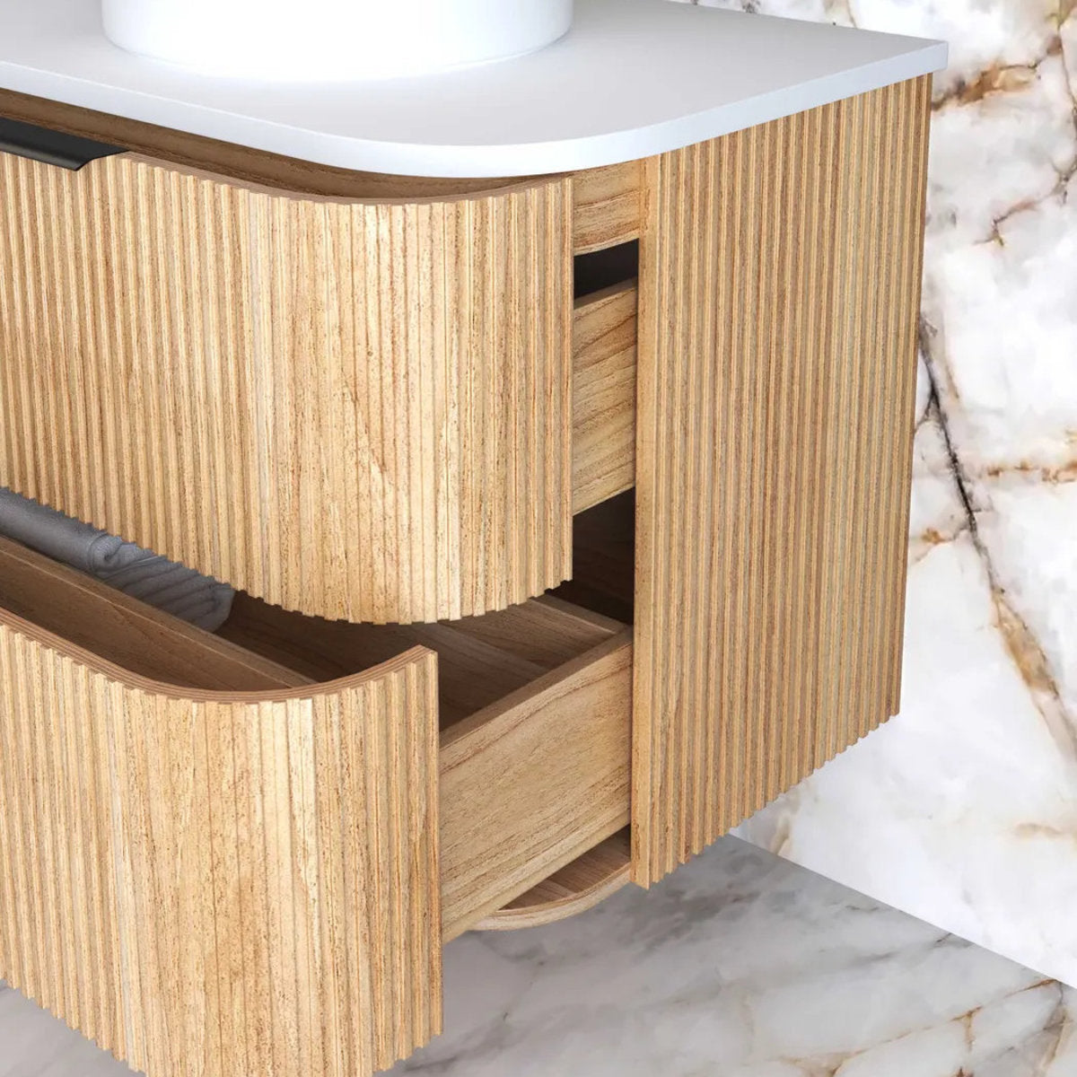 Otti Havana 750mm Woodland Oak Fluted Wall Hung Fluted Curve Vanity