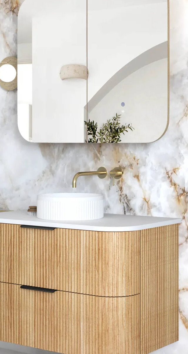 Otti Havana 900mm Woodland Oak Fluted Wall Hung Fluted Curve Vanity