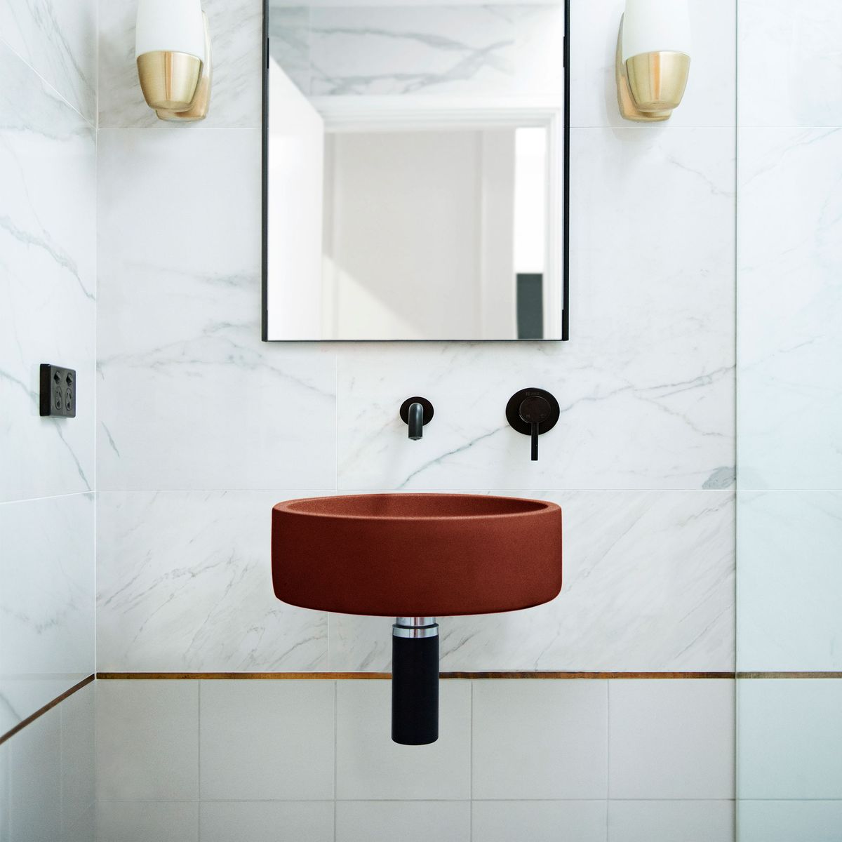 Nood Wall Mount Hoop Basin in Clay