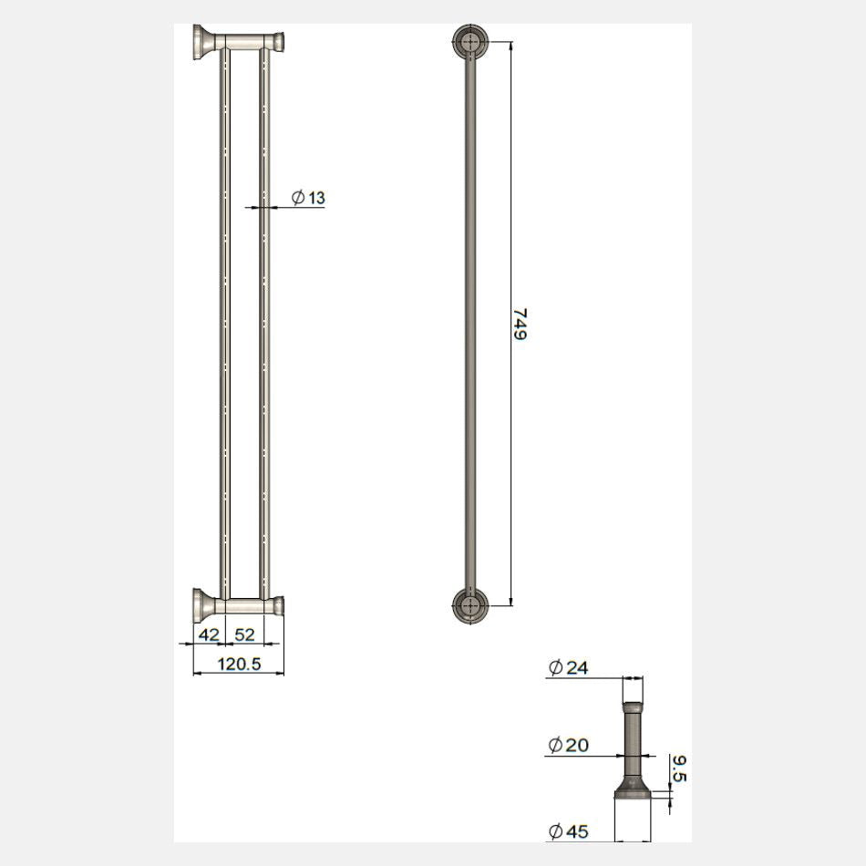 Harrington Double Towel Rail 750mm