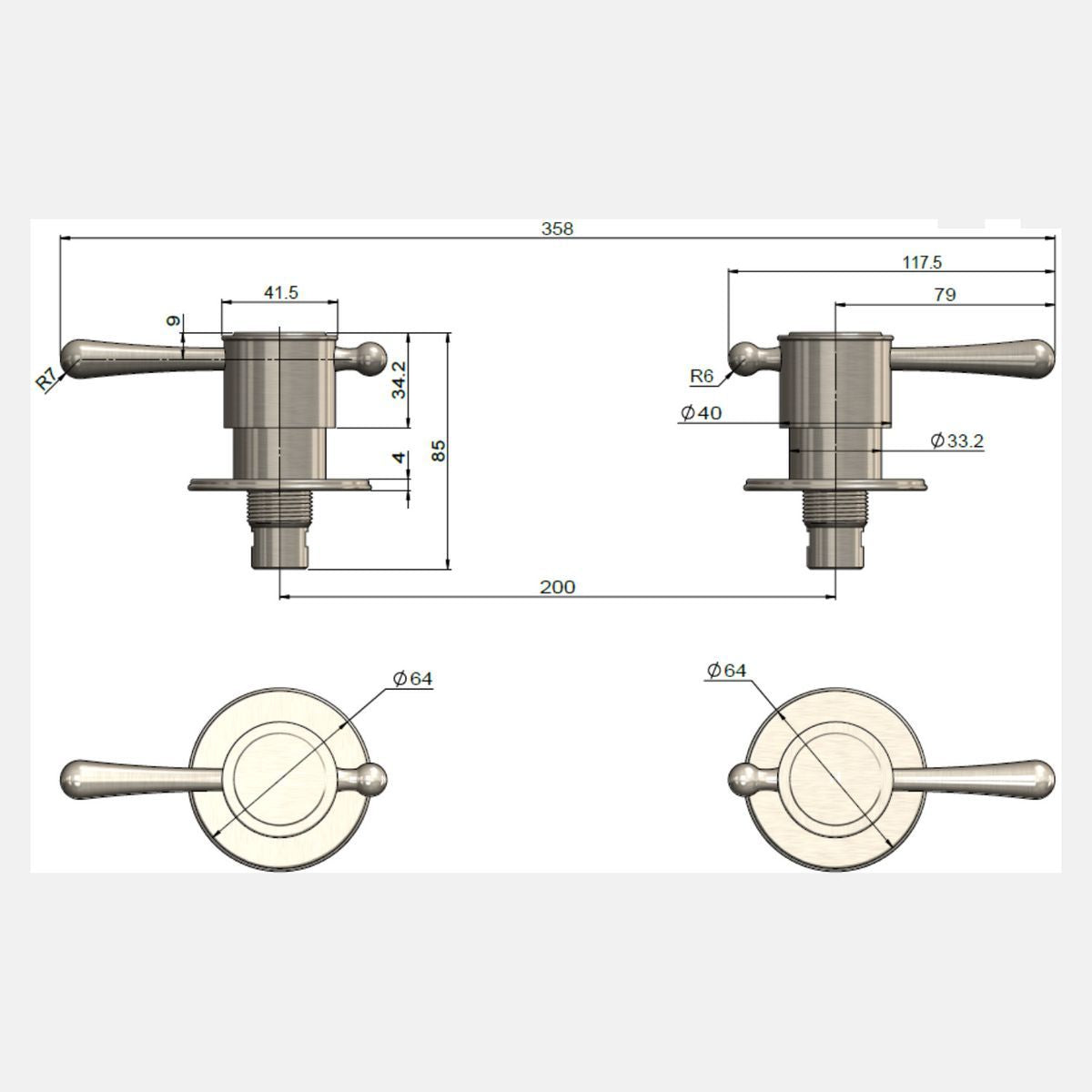 Harrington Quarter Turn Wall Tap Set