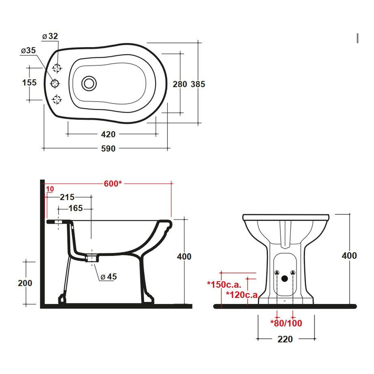 Studio Bagno Impero Wall Faced Bidette - Gloss White (1TH )