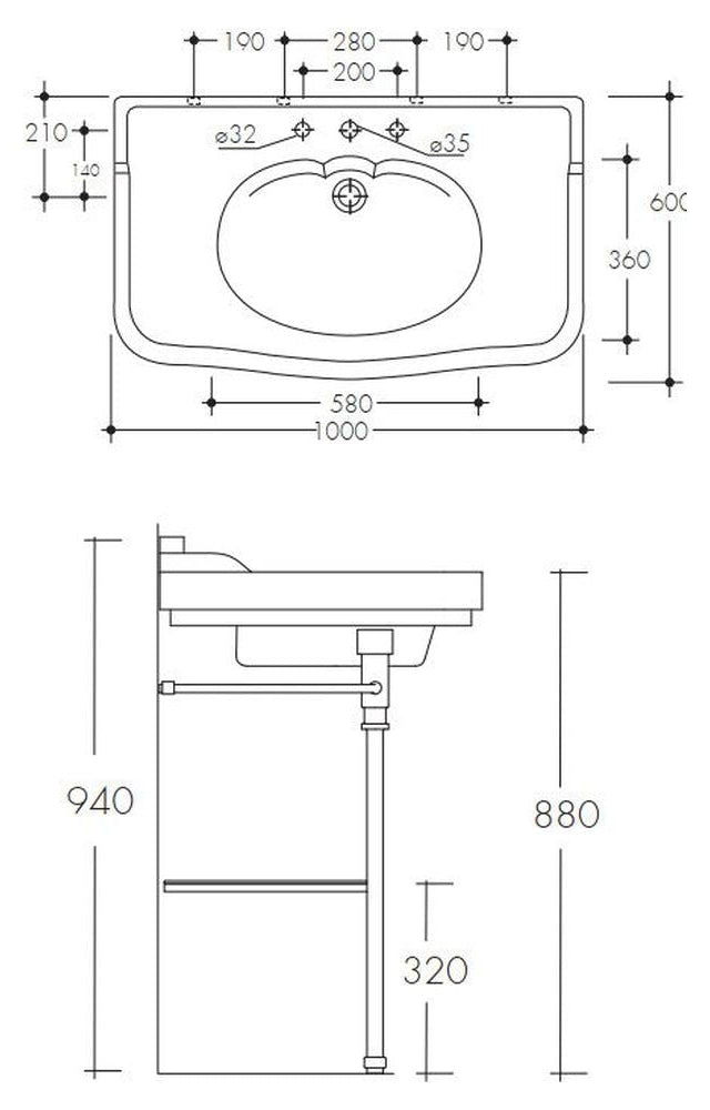 Studio Bagno Impero 100 Console - 3 Tapholes