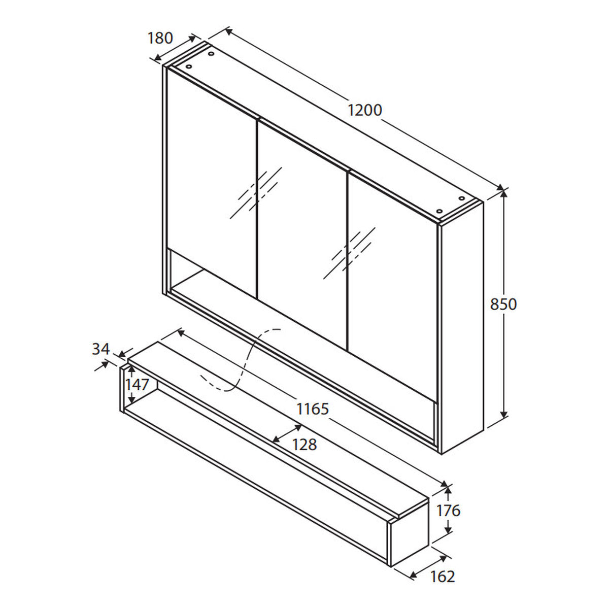 Fienza 1200 Display Shelf Insert For Mirror Cabinet, Scandi Oak