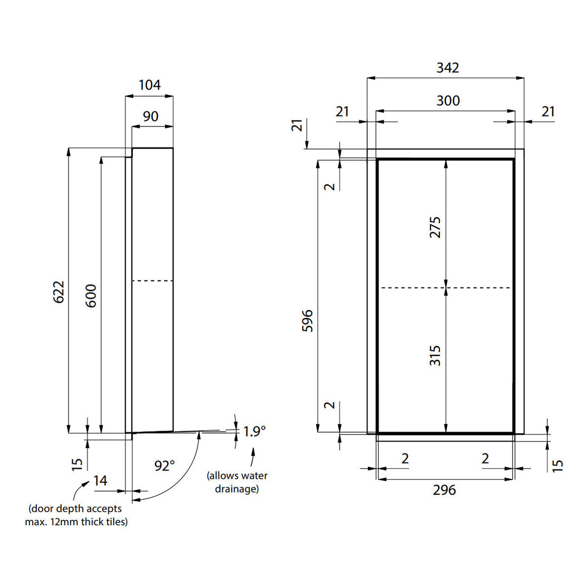 Fienza Invisicab Concealed Bathroom Cabinet, 600x300mm
