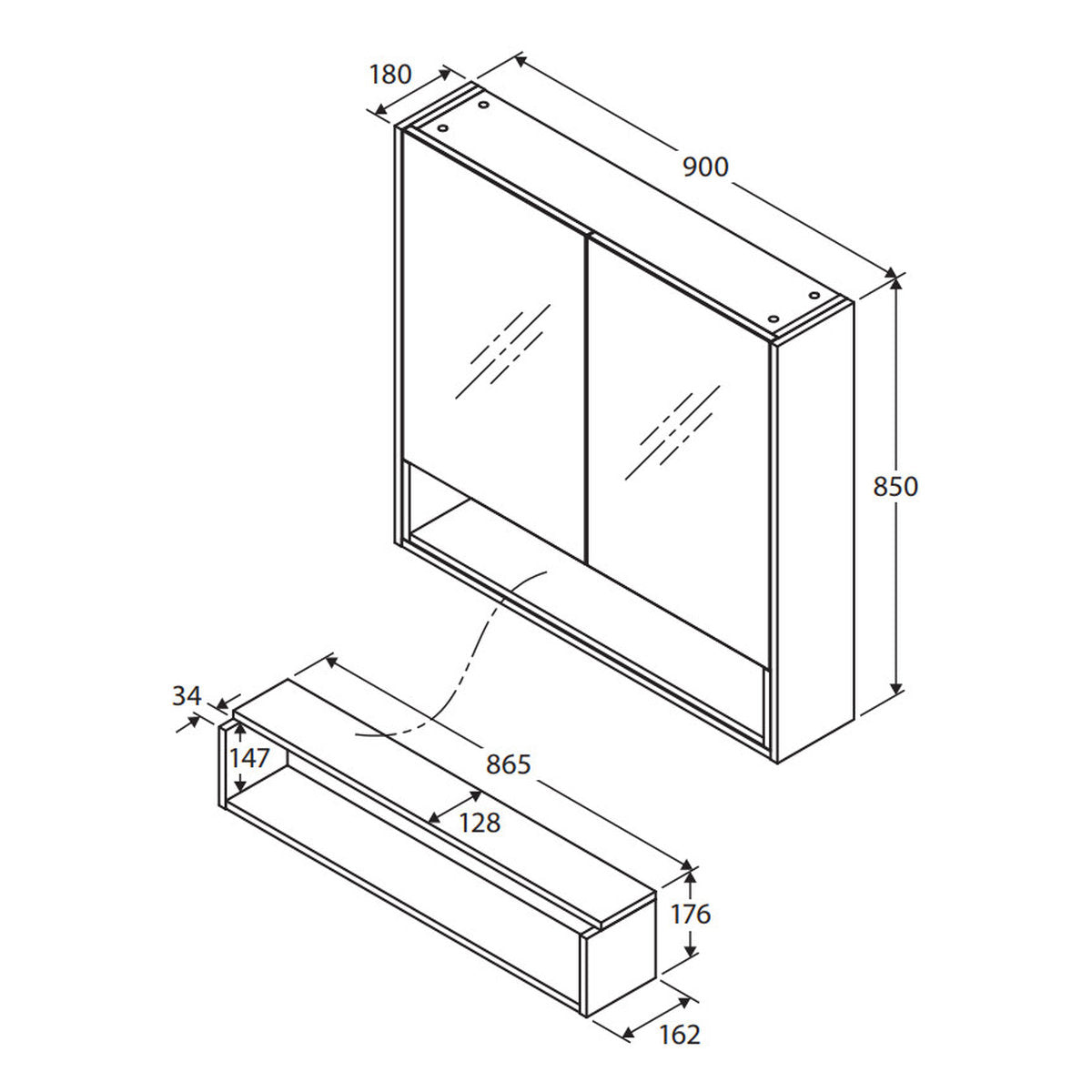 Fienza 900 Display Shelf Insert For Mirror Cabinet, Scandi Oak