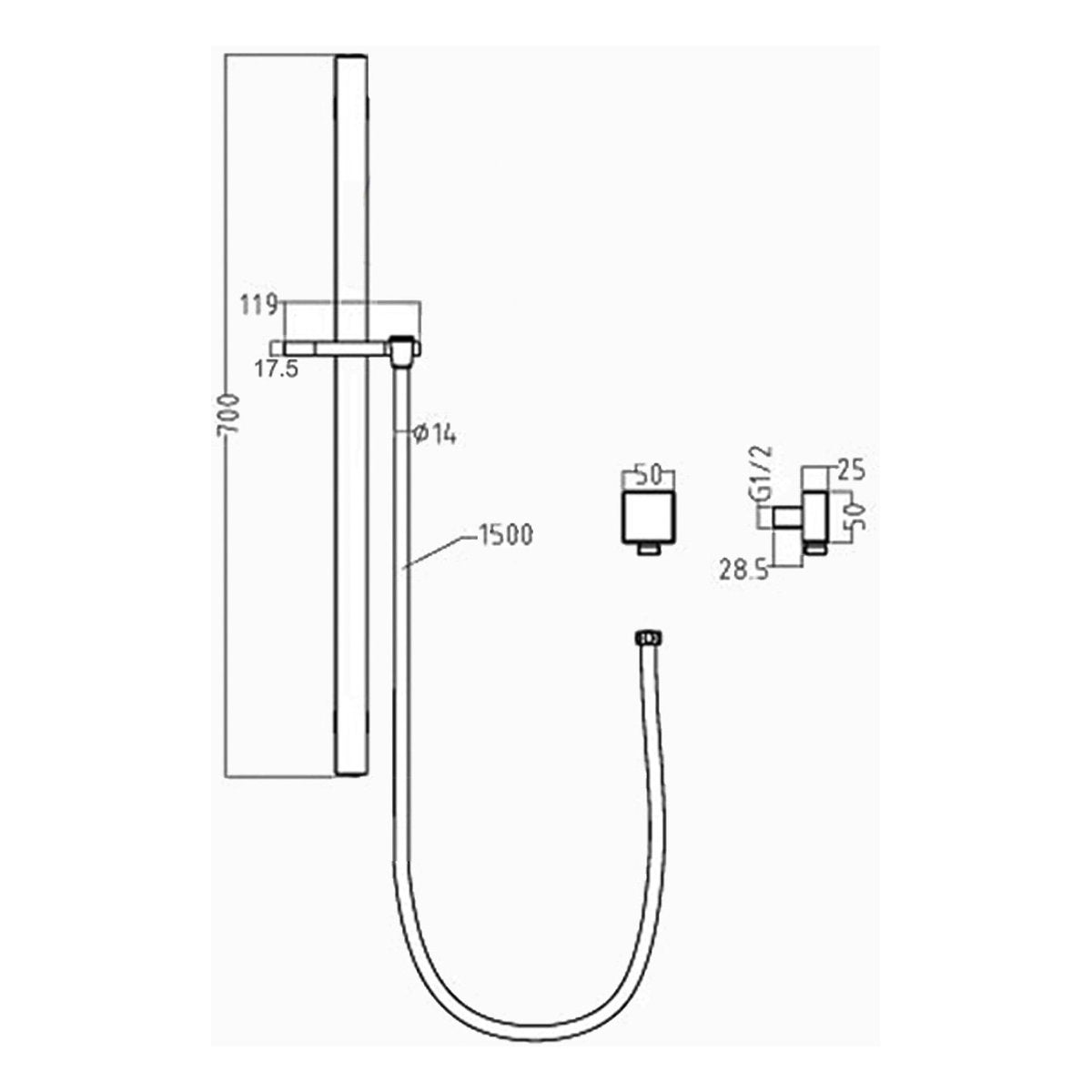 Otti Pavia Brushed Nickel Shower Rail with Round Handheld Shower Piece