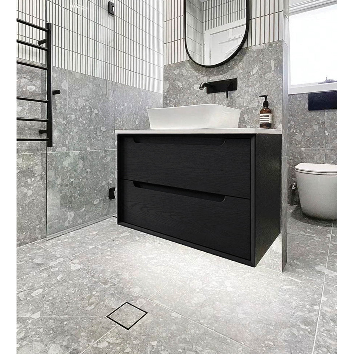 Otti Smart 115 Matte Black Square Tiles Waste