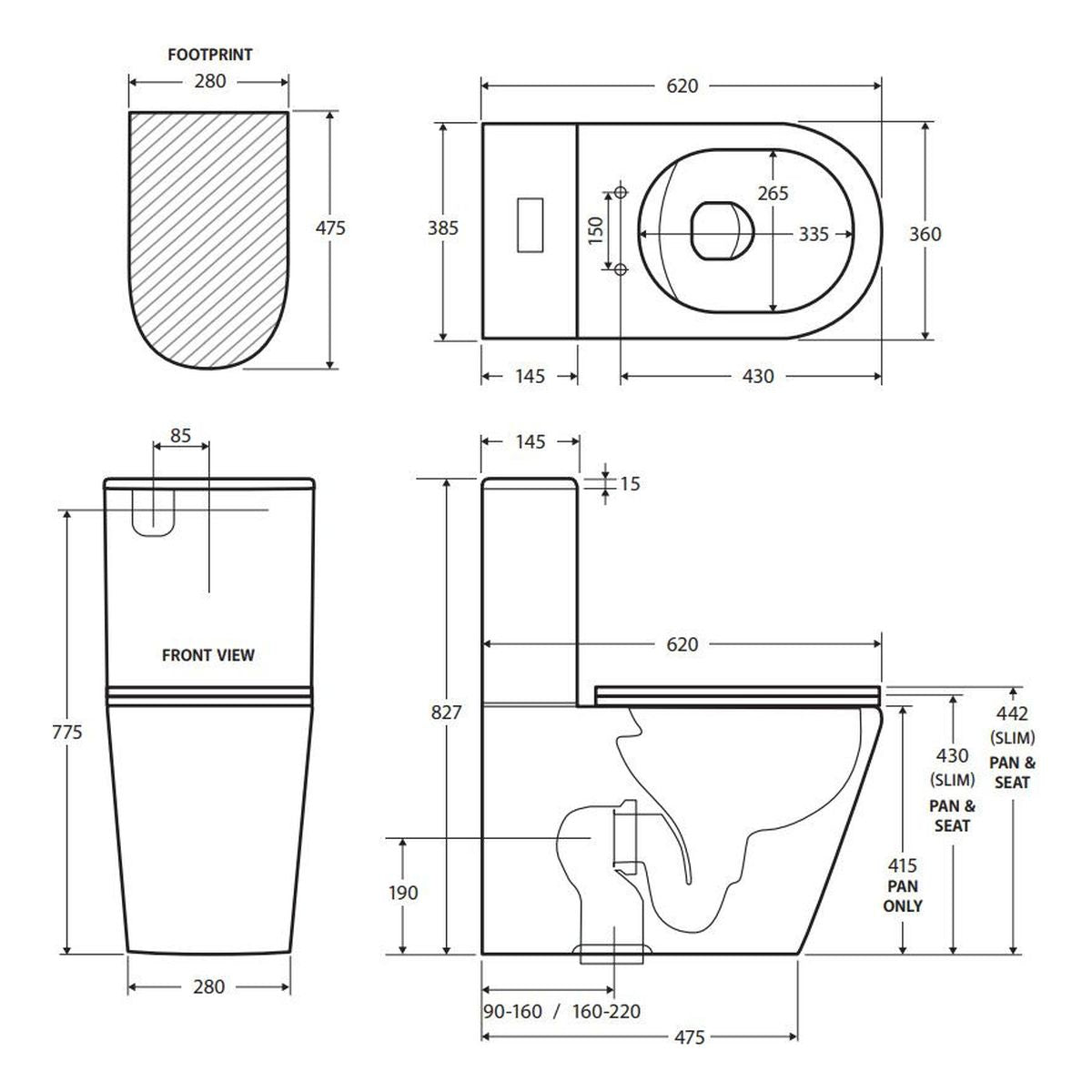 Isabella Slim Cistern Back-to-Wall Toilet Suite, Gloss White with Slim Seat