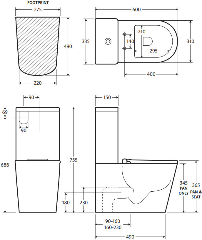 Fienza Isabella Junior Tornado Flush Back-to-Wall Toilet Suite, Black Seat with Anti-Vandal Kit
