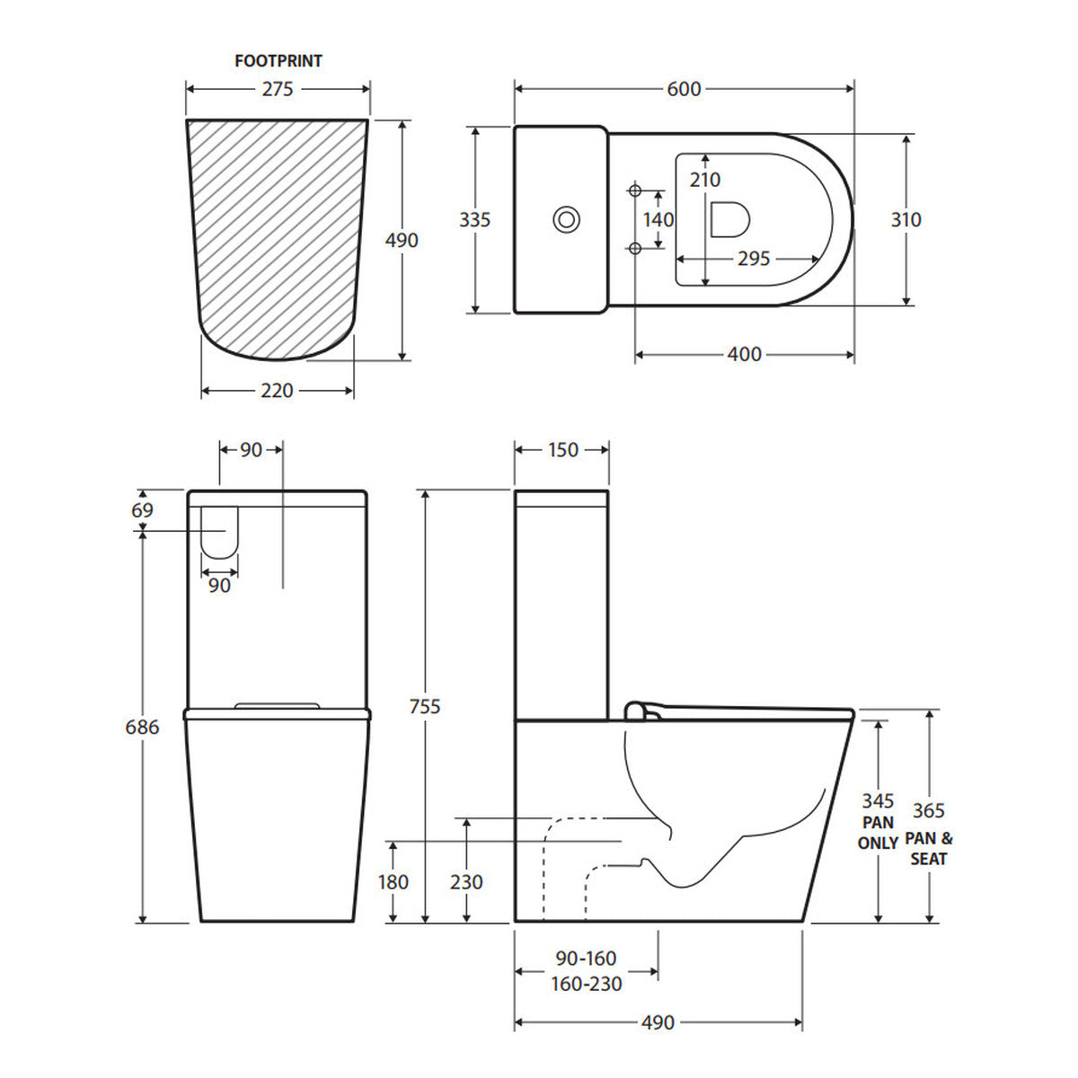 Fienza Isabella Junior Tornado Flush Back-to-Wall Toilet Suite, Black Seat