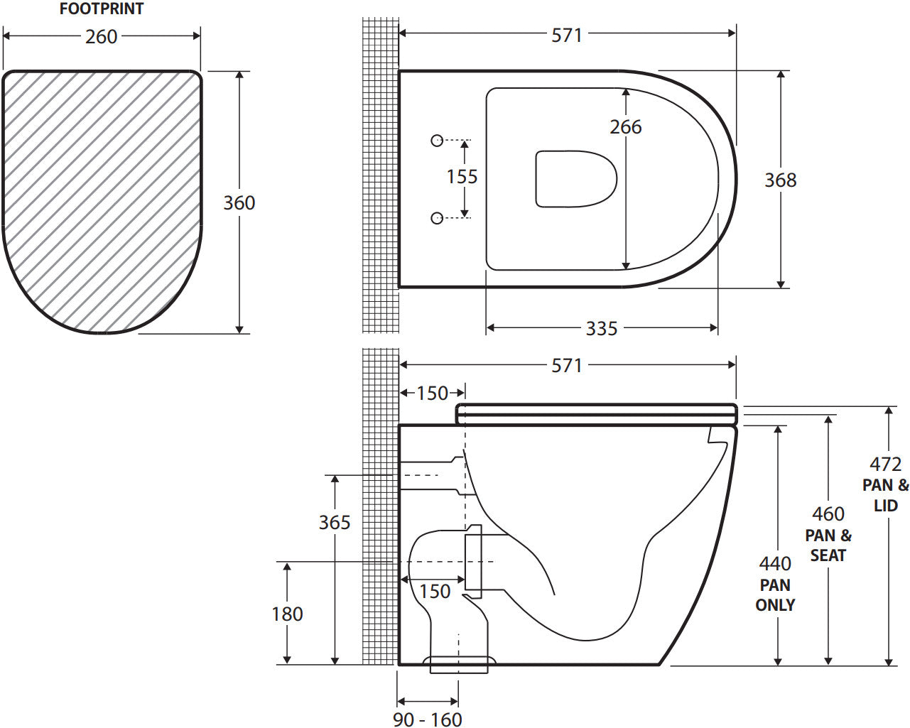 Fienza Alix Ambulant Wall-Faced Toilet Suite, Slim Seat