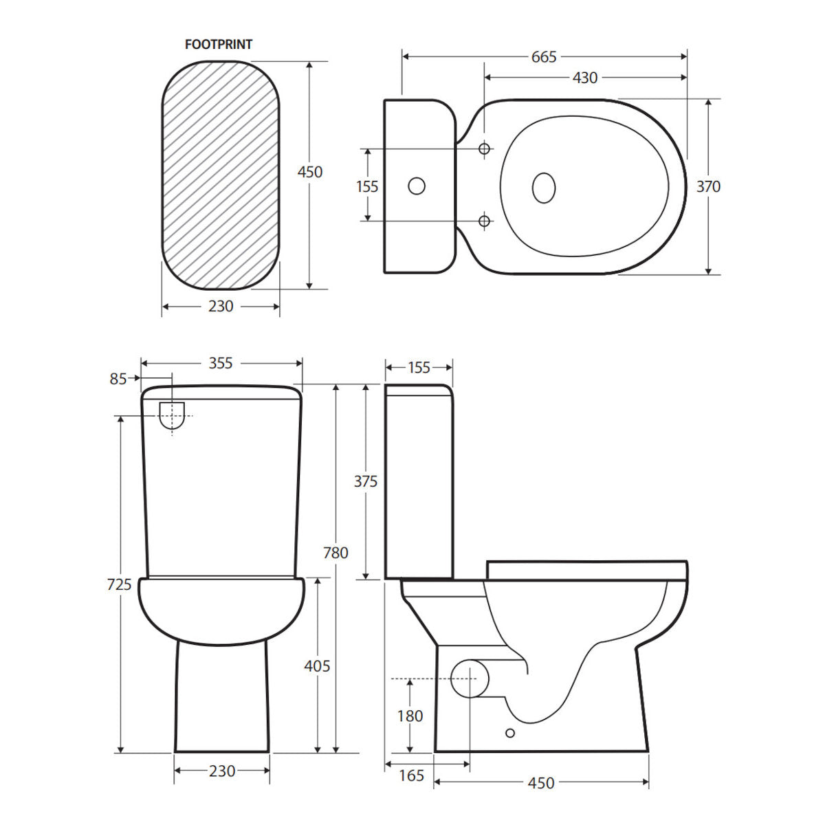 Fienza Petra Close-Coupled Toilet Suite, Left Skew Trap, Gloss White with Slim Seat