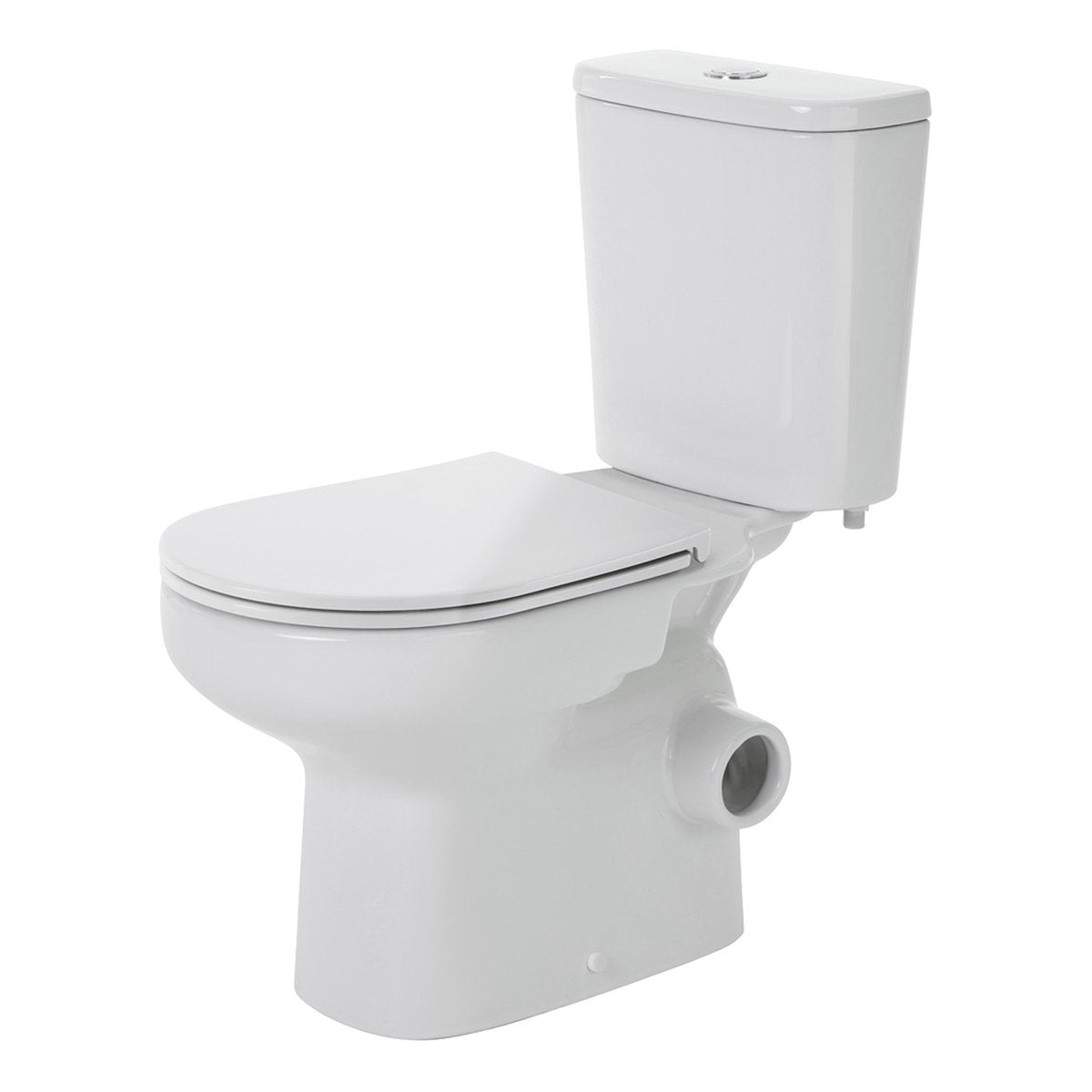 Fienza Petra Close-Coupled Toilet Suite, Right Skew Trap, Gloss White with Slim Seat