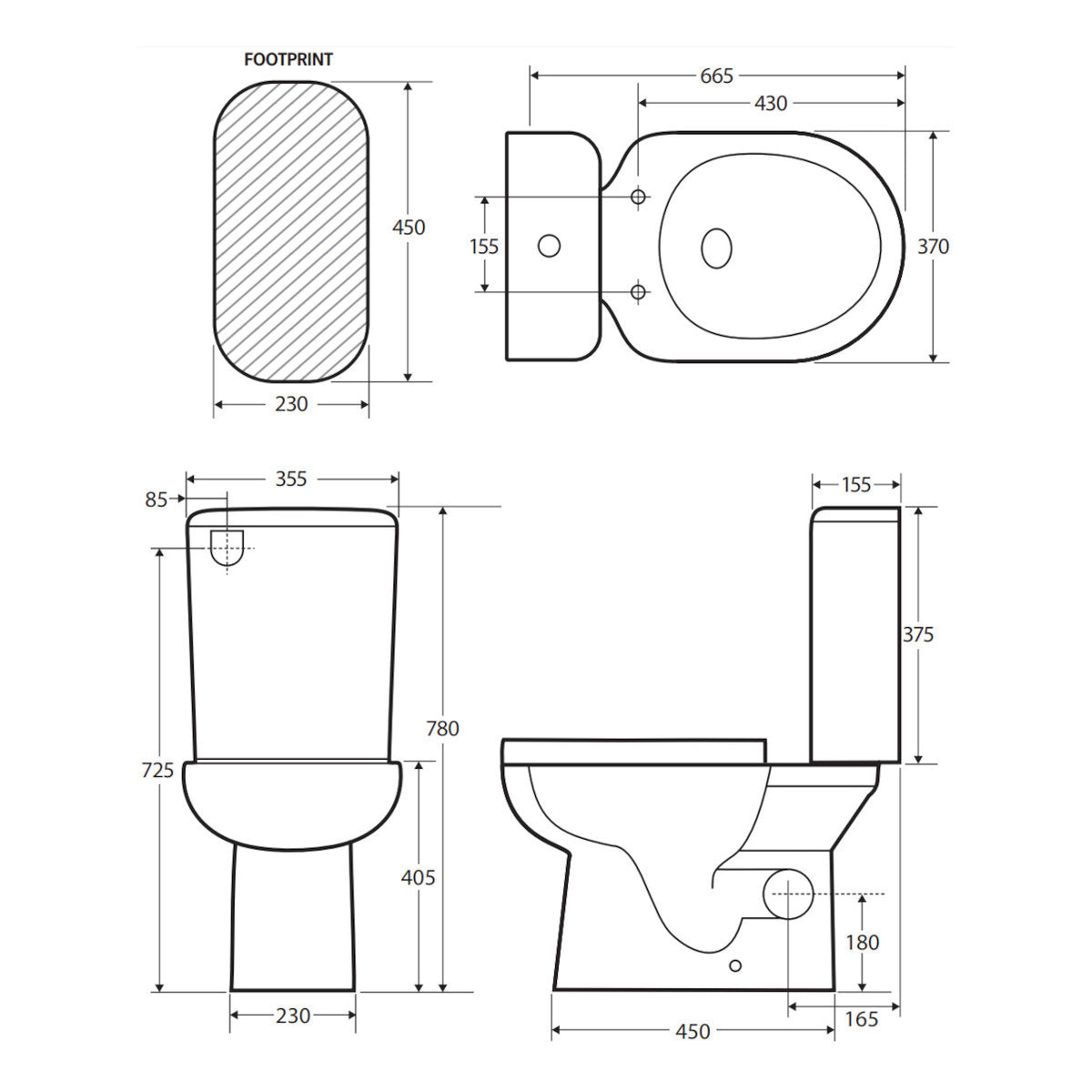 Fienza Petra Close-Coupled Toilet Suite, Right Skew Trap, Gloss White with Slim Seat