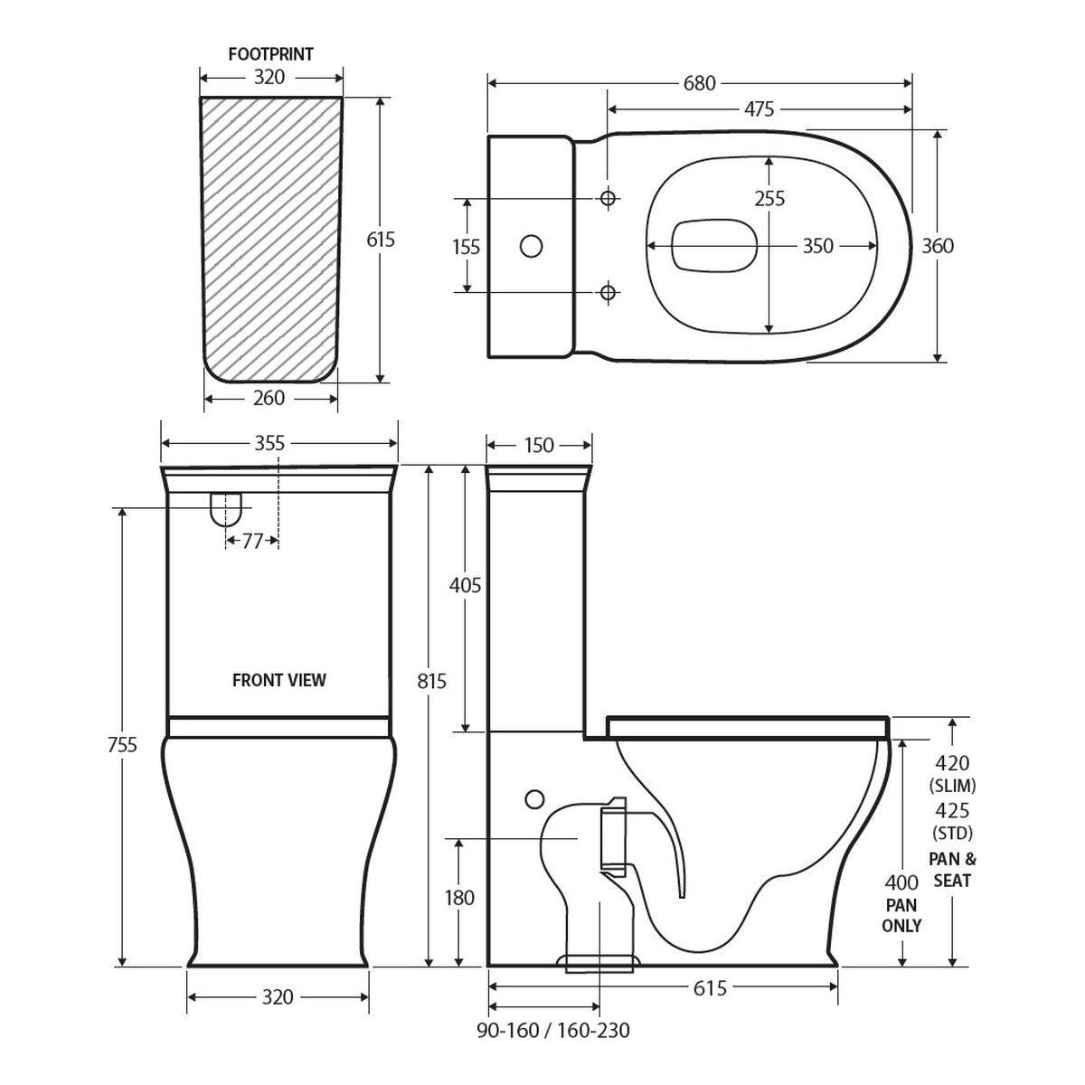 Fienza Lillian Tornado Flush Back-to-Wall Toilet Suite, Gloss White with Black Seat