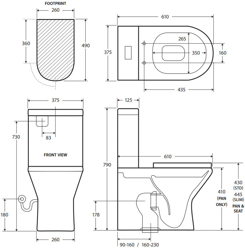 Fienza Escola Back-to-Wall Toilet Suite, Slim Seat