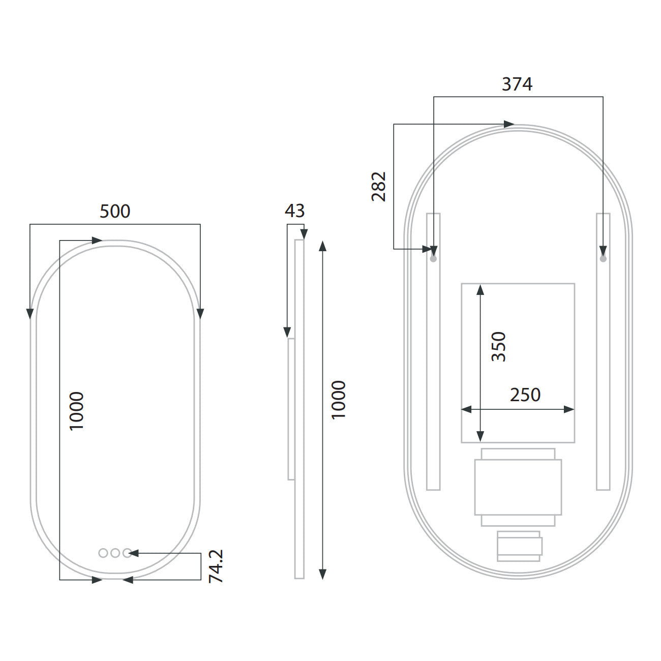 Euro Mirror KAPSEL - White - 500mm x 1000mm LED Mirror