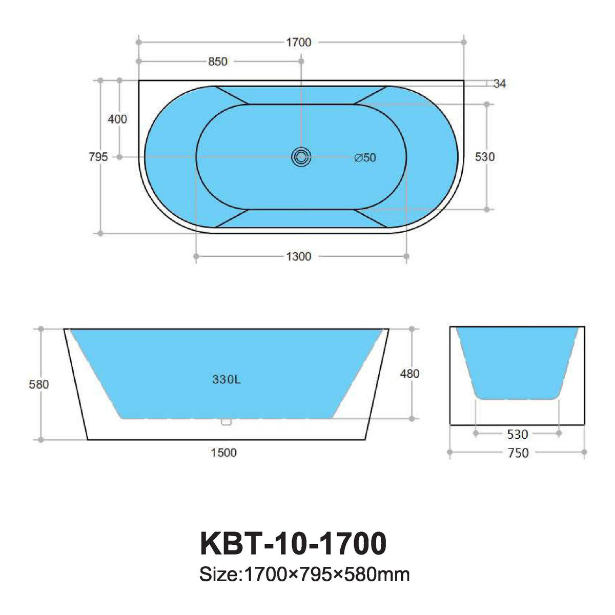 Soothe 1700mm Back to Wall Freestanding Bath, Gloss White