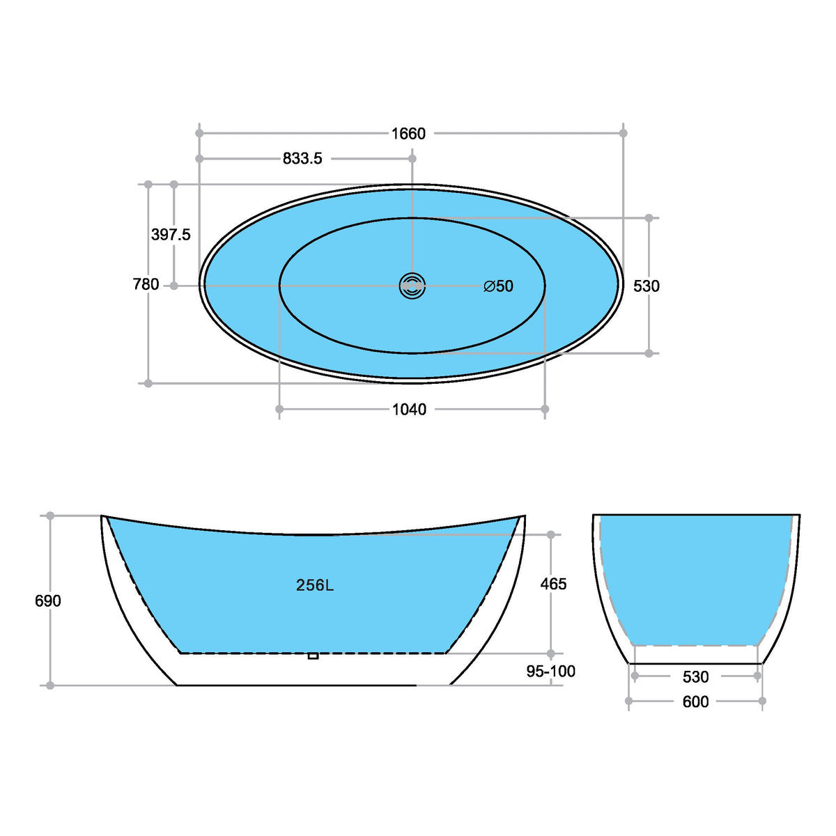 Mantra 1660mm Freestanding Bathtub, Gloss White