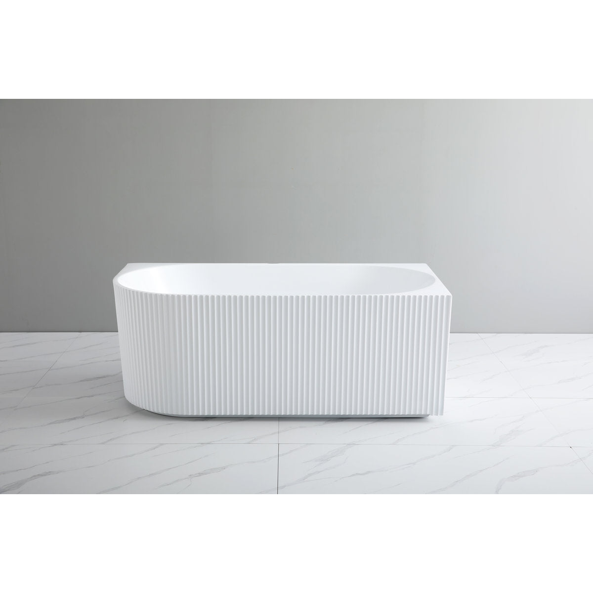 Capri Groove 1500mm Fluted Freestanding Right Corner Bath, Gloss White