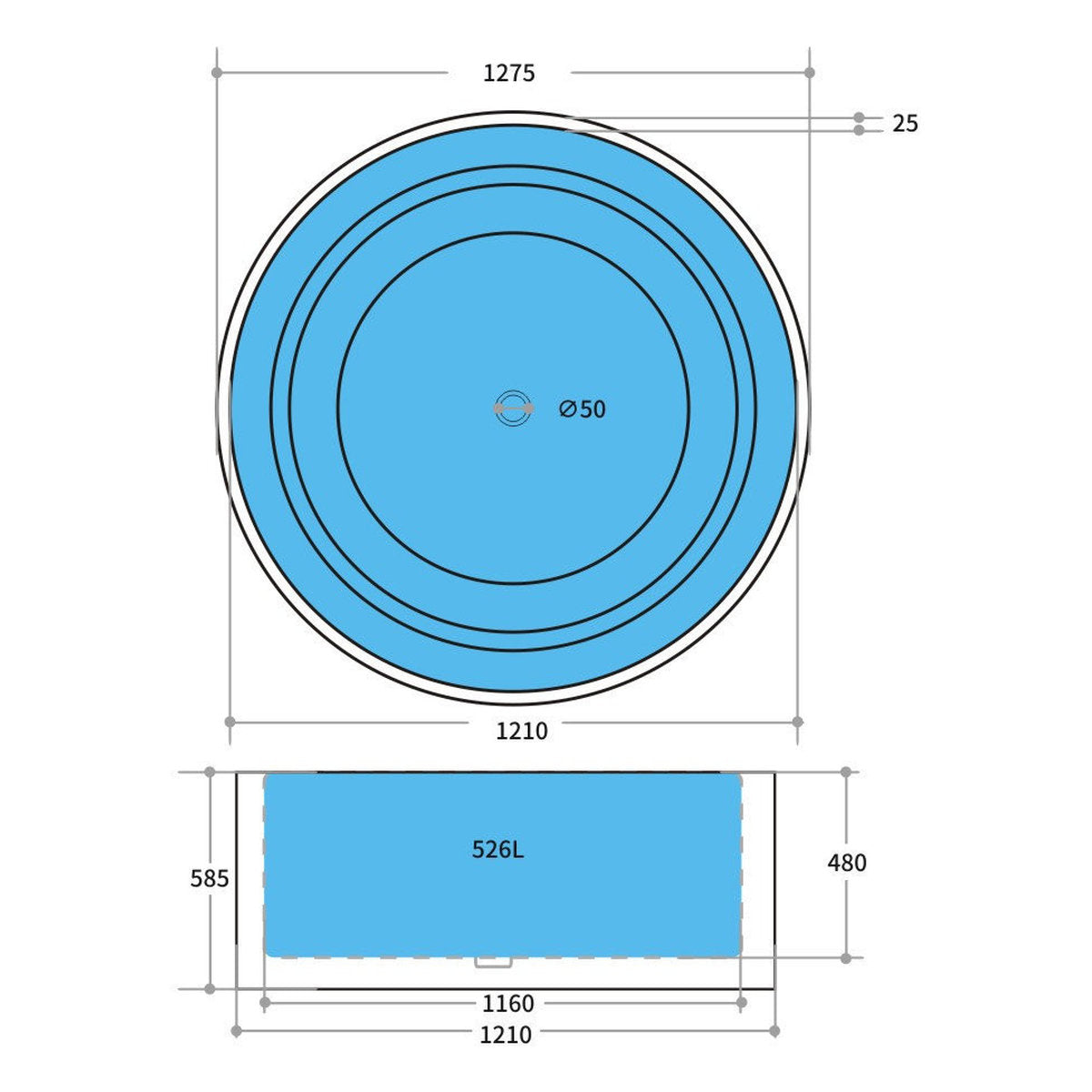 CETO Como Round Groove Bathtub, Gloss White