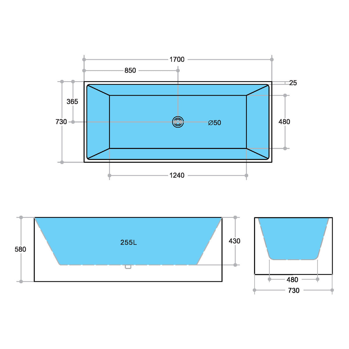 Milano 1700mm Multi-Fit Bath, Gloss White