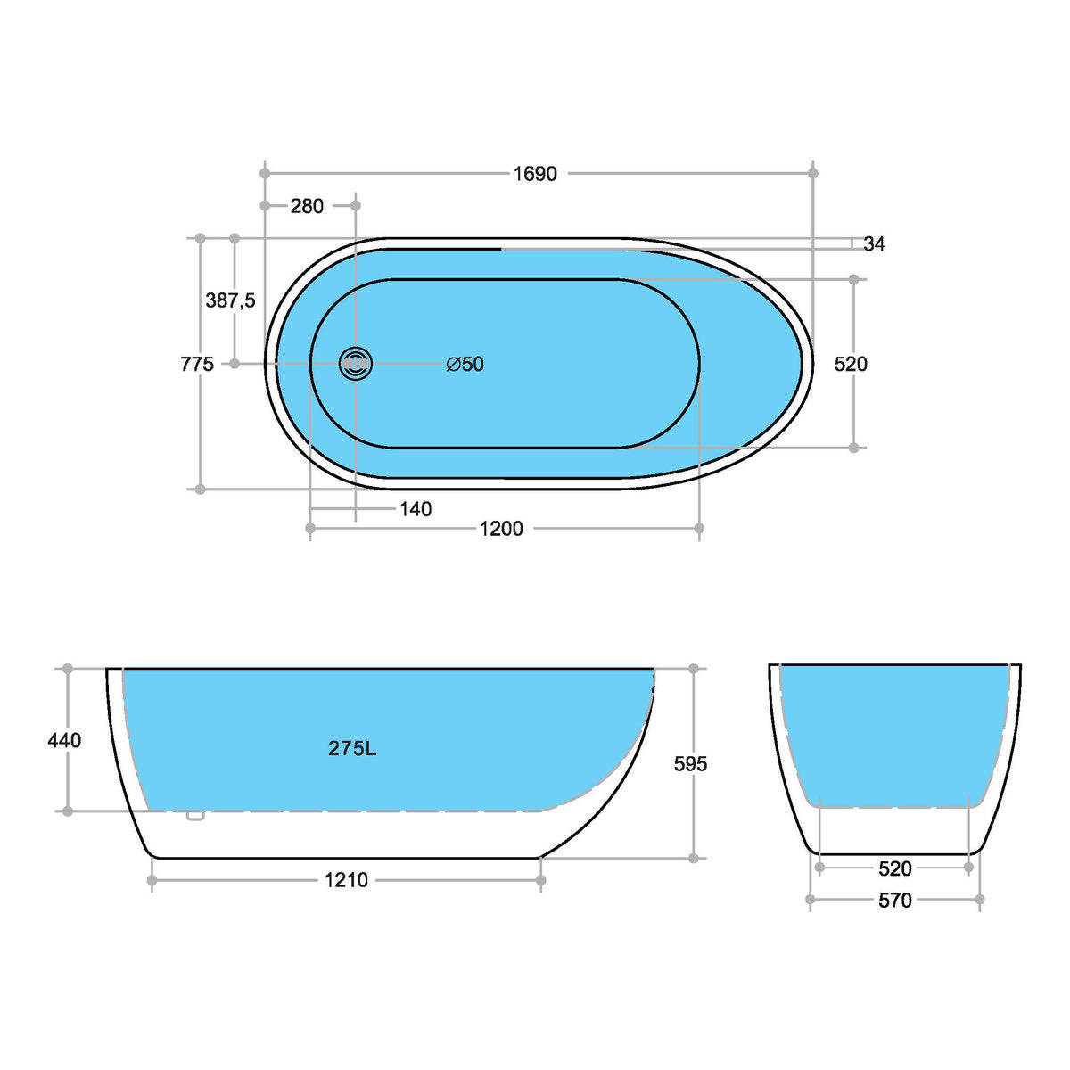 Ayana 1700mm Freestanding Bathtub