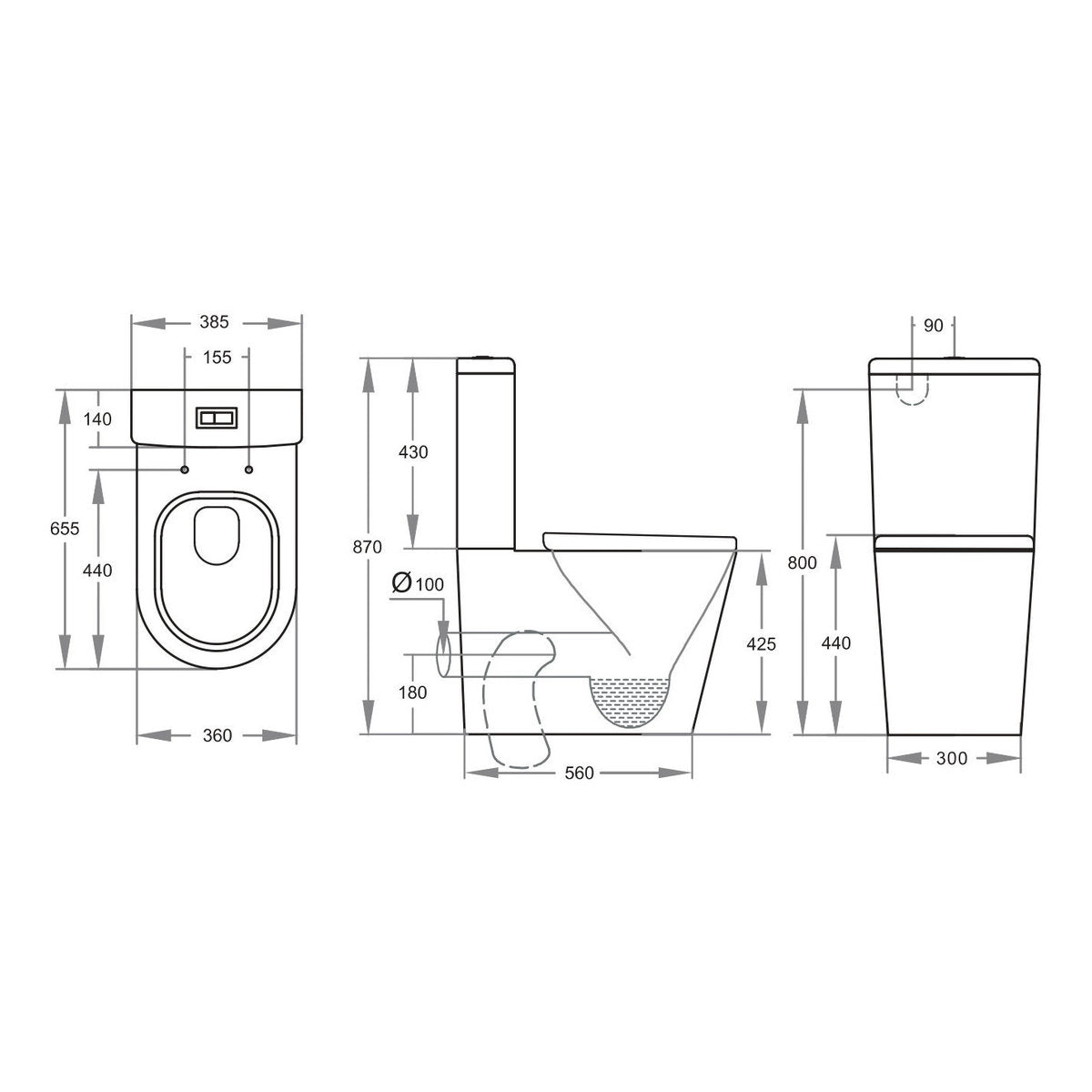 Avis Matte Black Rimless Toilet Suite