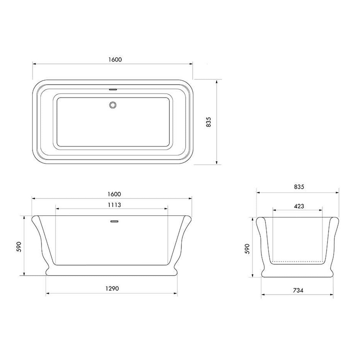 Kirkham 160 x 85 TitanCast Solid Surface Freestanding Bath with Ball Feet - Special Finish
