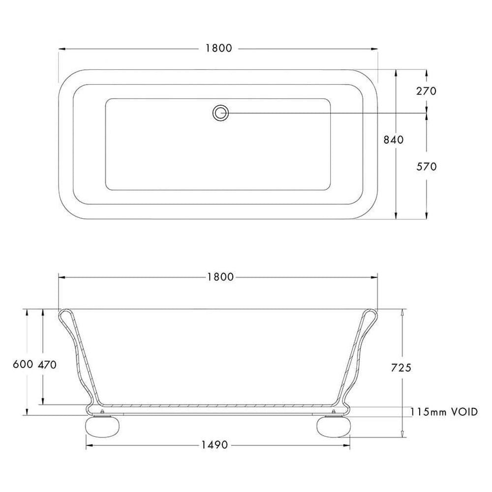 Kirkham 180 x 84 TitanCast Solid Surface Bath With Ball Feet - Gloss White
